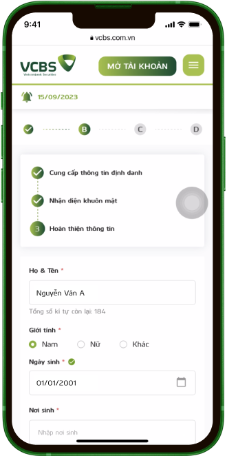 <p>Hoàn thiện và xác thực các thông tin cá nhân</p>